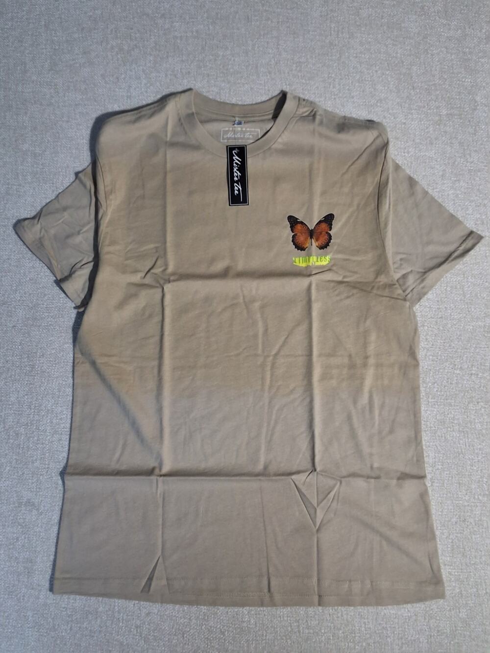 Mister T Butterfly Beige Graphic Shirt Mens XL NWT Streetwear Tee